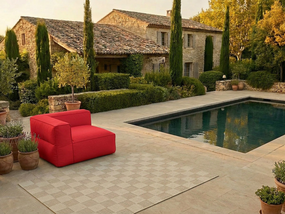 Angle pour canapé de jardin modulable GIULIA avec bâche de protection rouge — vue 4