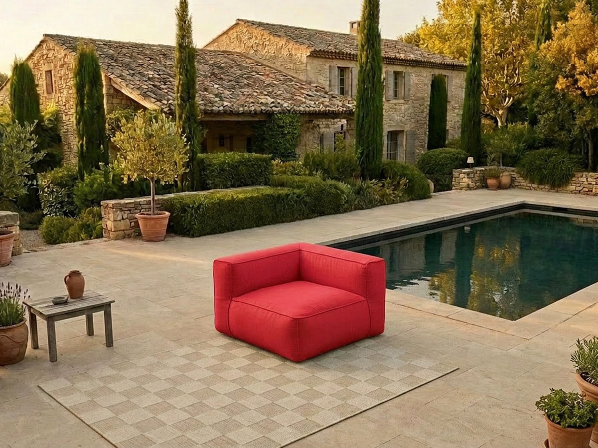 Angle pour canapé de jardin modulable GIULIA avec bâche de protection rouge