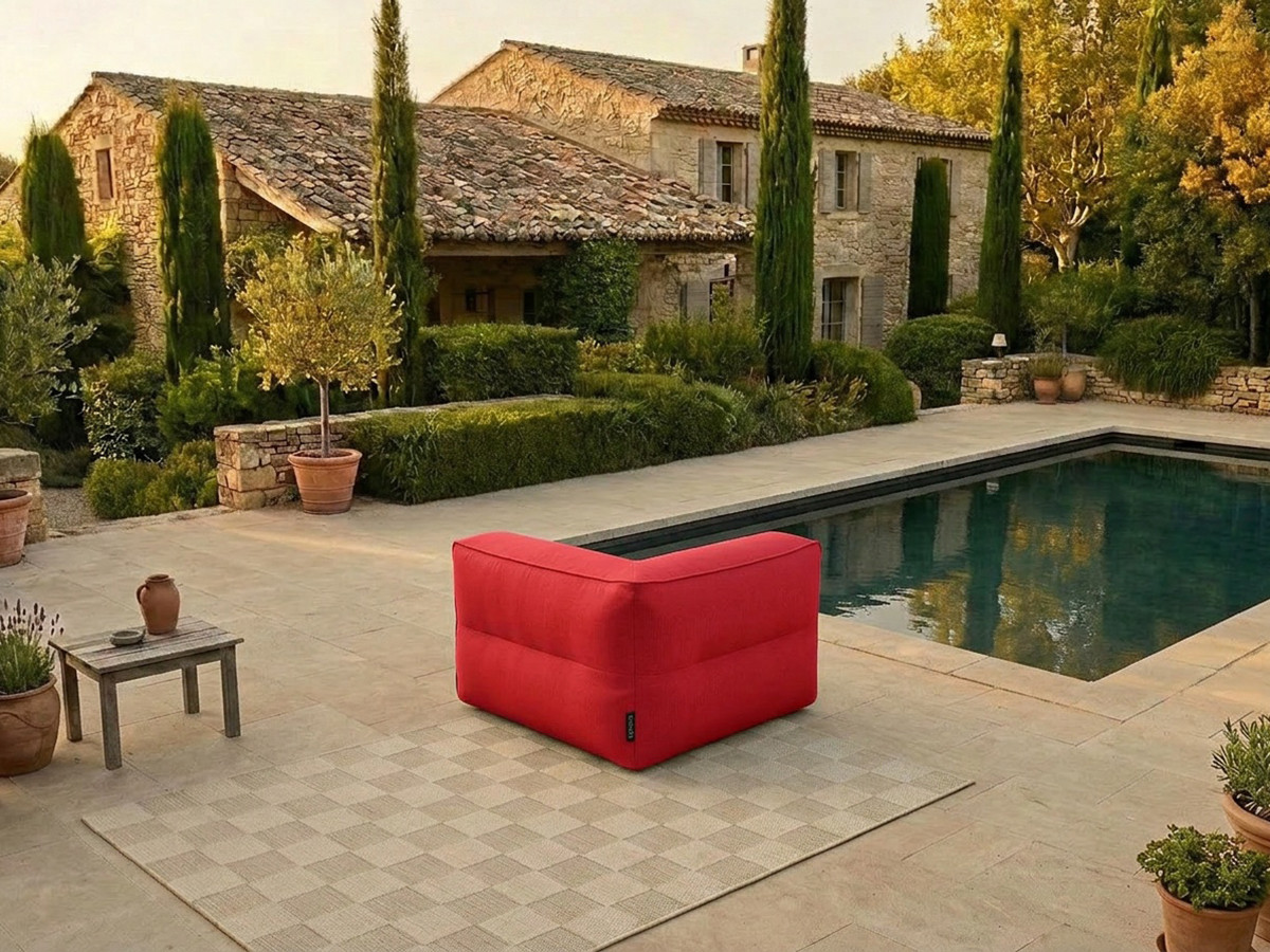 Angle pour canapé de jardin modulable GIULIA avec bâche de protection rouge — vue 5