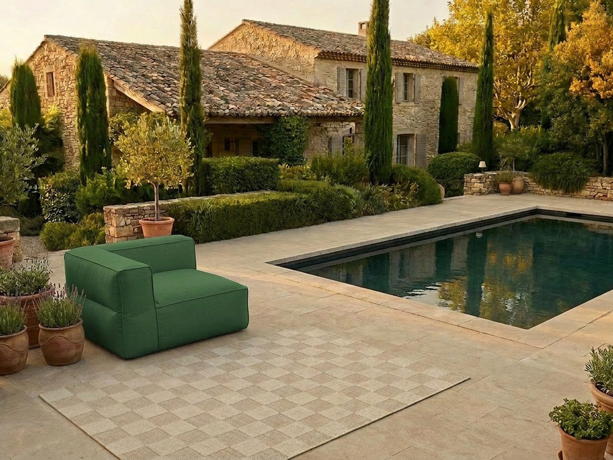 Angle pour canapé de jardin modulable GIULIA avec bâche de protection vert — vue 4