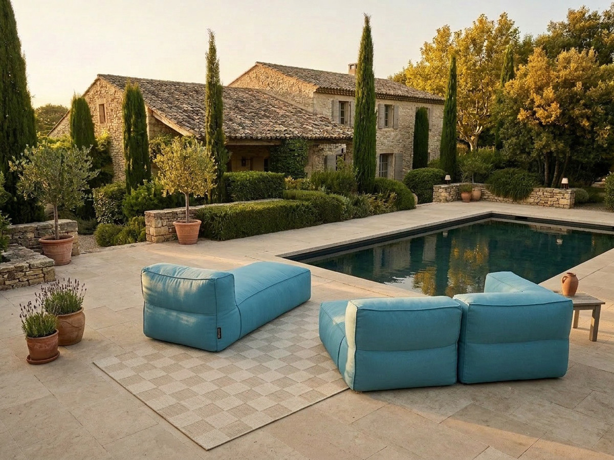 Canapé de jardin modulable GIULIA avec bâche de protection, bleu clair — vue 5