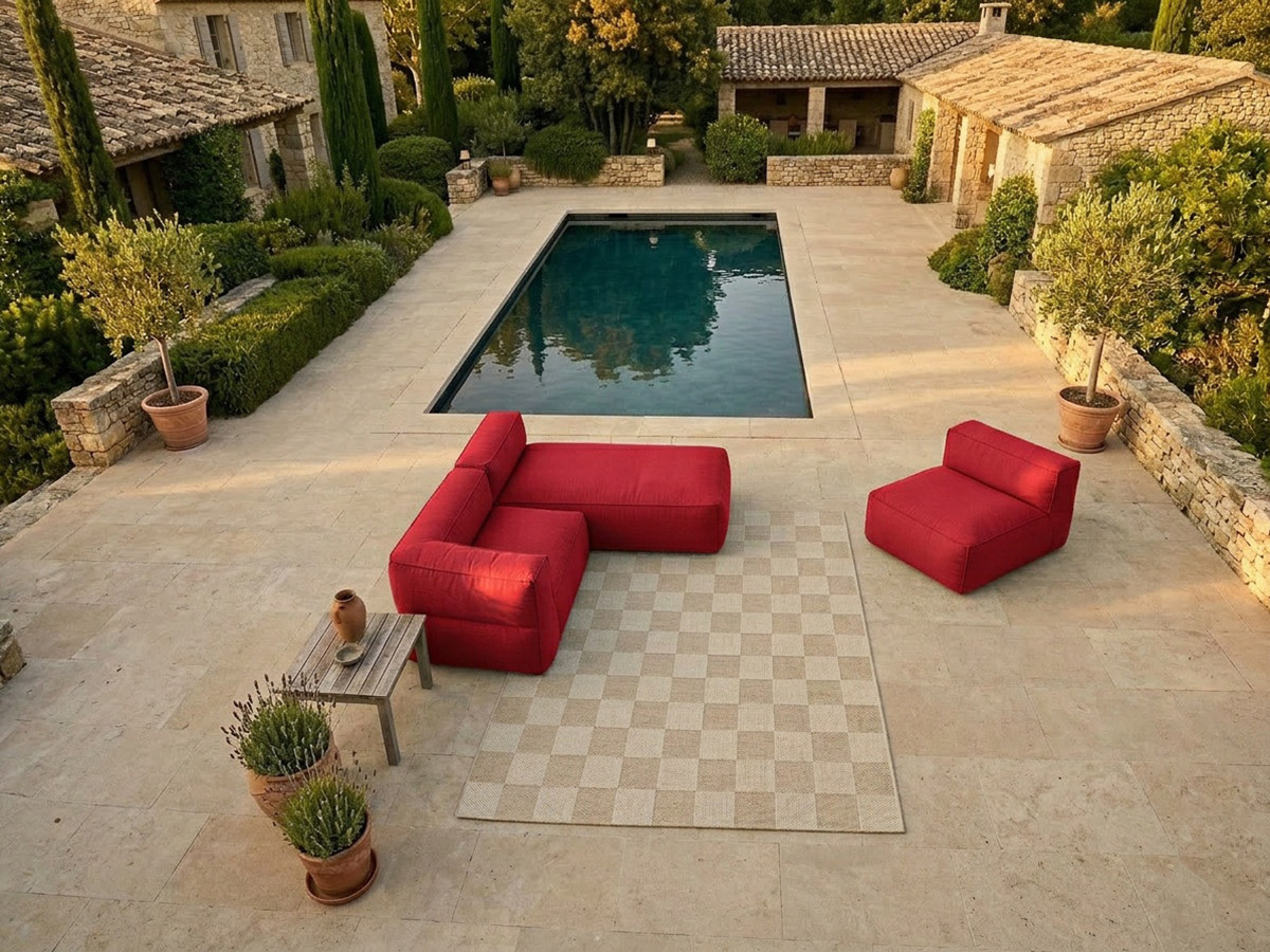 Modulaire tuinbank GIULIA met beschermhoes, 1 eenpersoonsfauteuil, 1 hoekbank en 1 chaise longue