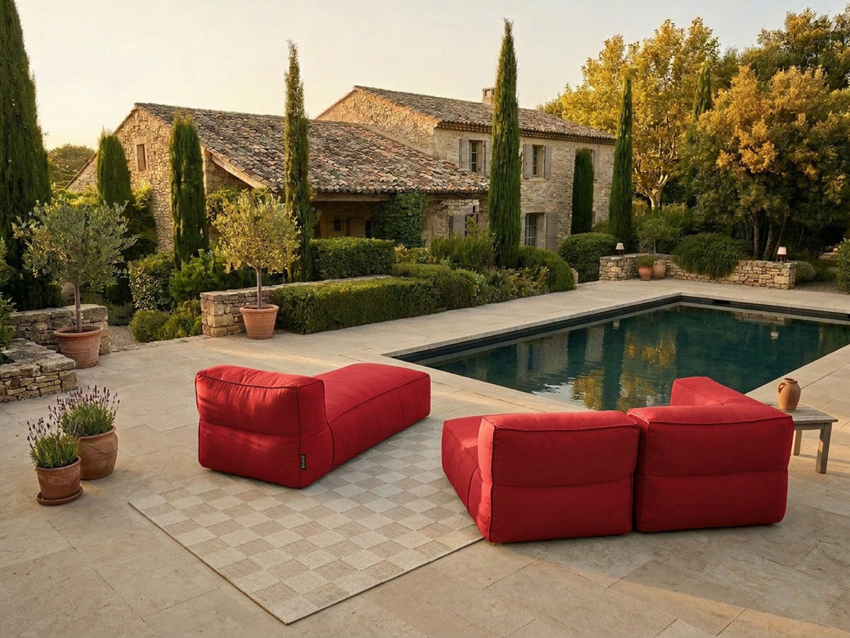 Canapé de jardin modulable GIULIA avec bâche de protection, rouge — vue 5