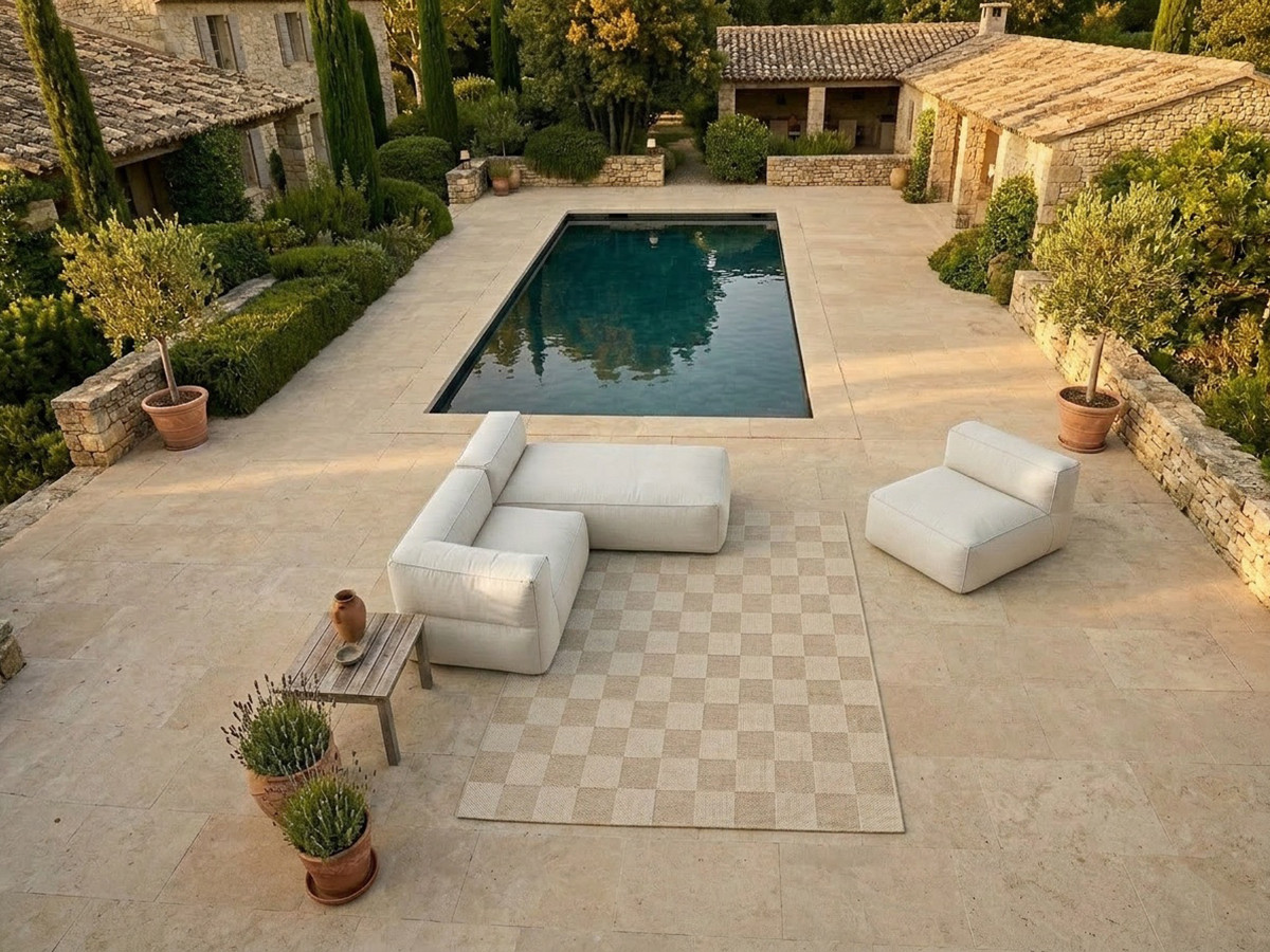 Canapé de jardin modulable GIULIA avec bâche de protection, 1 chauffeuse 1 place, 1 angle et 1 méridienne