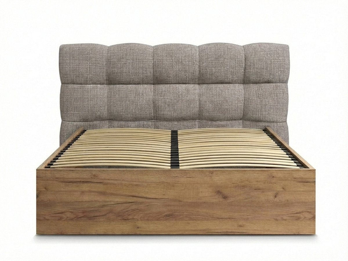 lit coffre kumo tissu texturé de couleur taupe