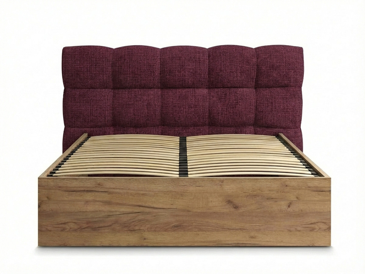 lit coffre kumo tissu texturé de couleur rouge