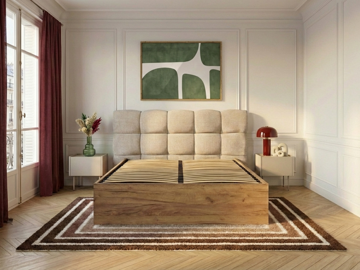 Lit coffre KUMO tissu texturé