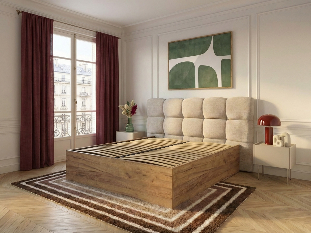 Lit coffre KUMO tissu texturé