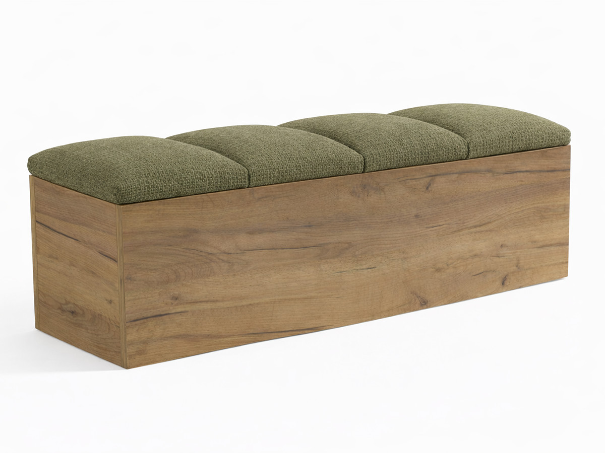 Lit KUMO texturé lattes massives pieds en bois naturel + Bout de lit KUMO texturé vert — vue 6