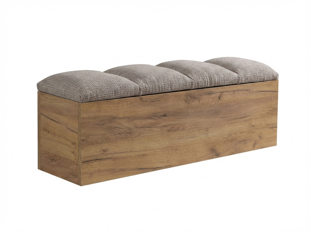 Lit KUMO texturé lattes massives pieds en bois naturel + Bout de lit KUMO texturé taupe — vue 6