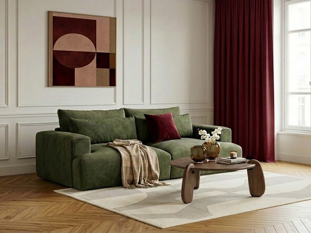 Canapé droit fixe 3 places assise profonde TWINY tissu lisse