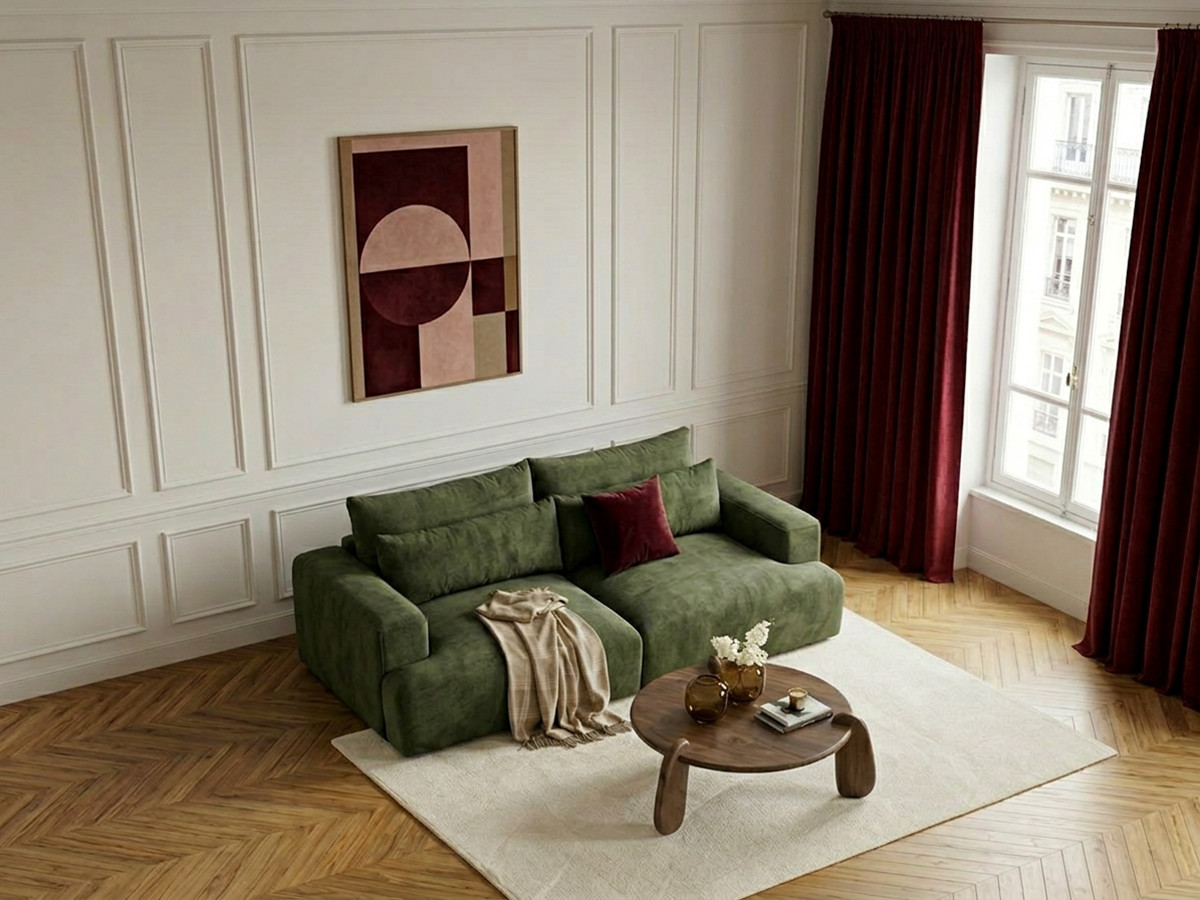 Canapé droit 3 places assise profonde TWINY lisse vert — vue 5