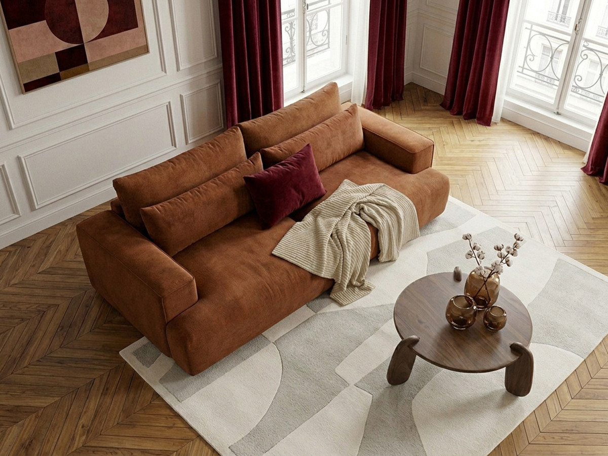 Canapé droit 3 places assise profonde TWINY lisse orange — vue 5