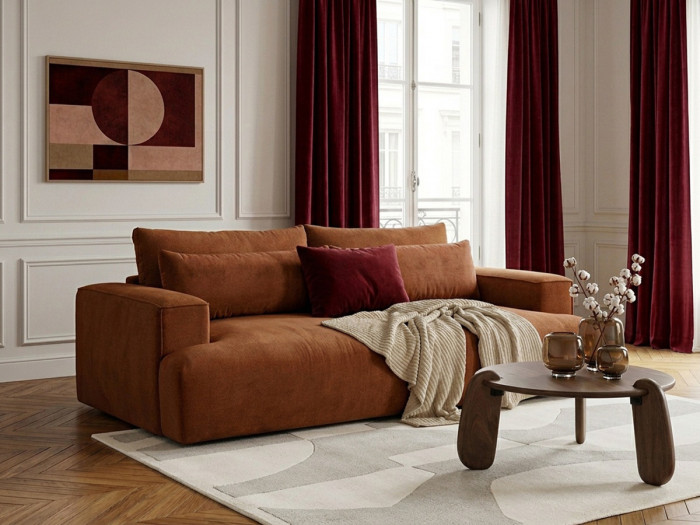 Canapé droit fixe 3 places assise profonde TWINY tissu lisse