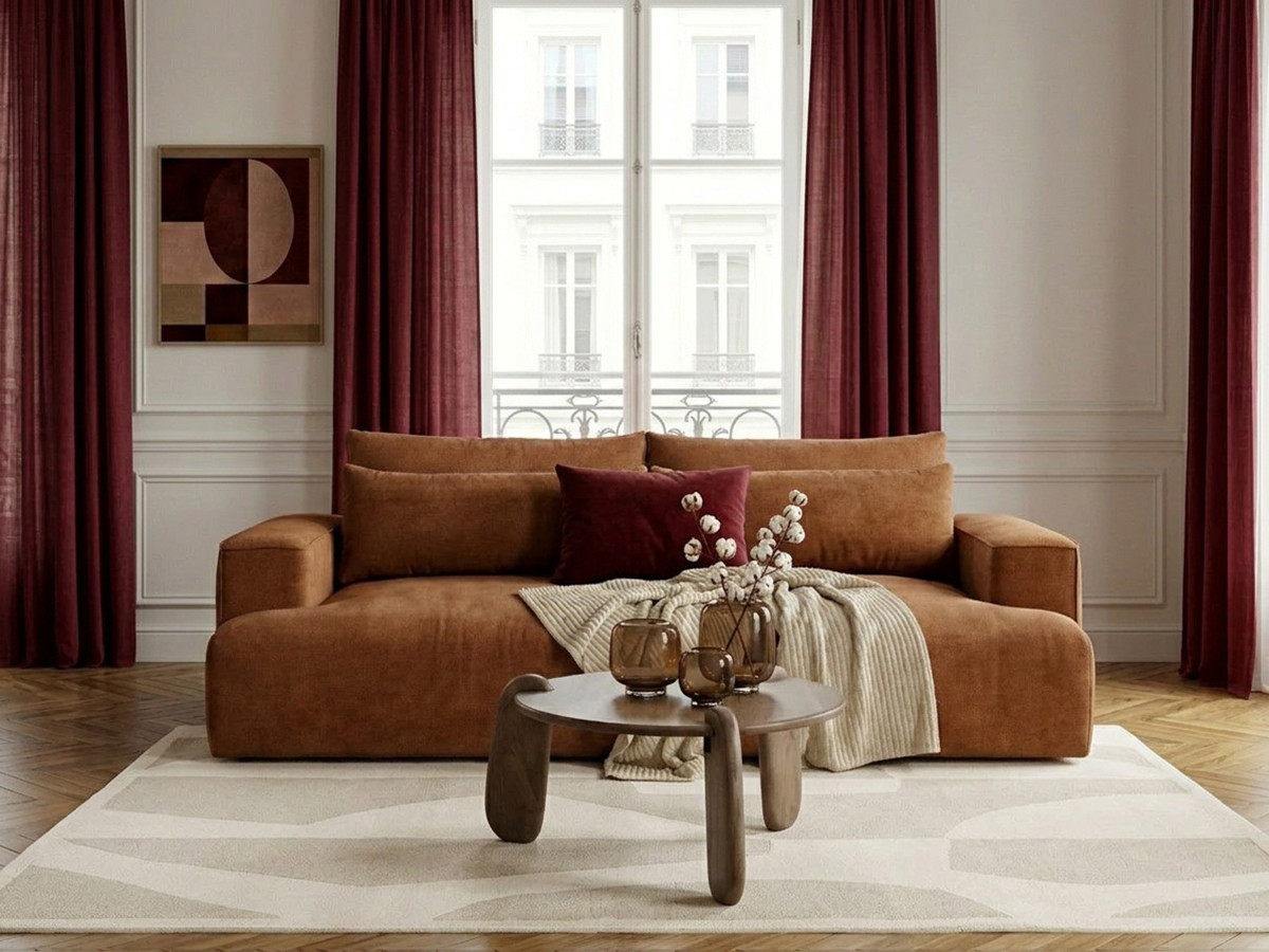 Canapé droit 3 places assise profonde TWINY lisse orange — vue 4