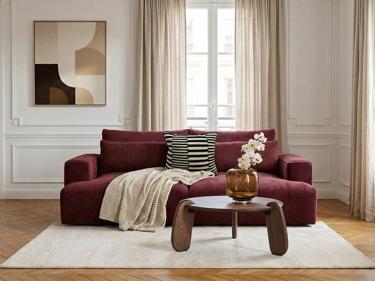 Canapé droit 3 places assise profonde TWINY lisse rouge — vue 4