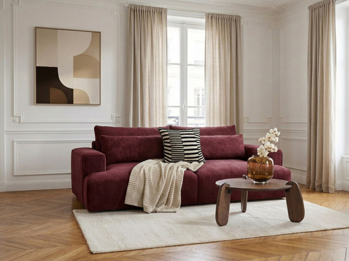 Canapé droit fixe 3 places assise profonde TWINY tissu lisse