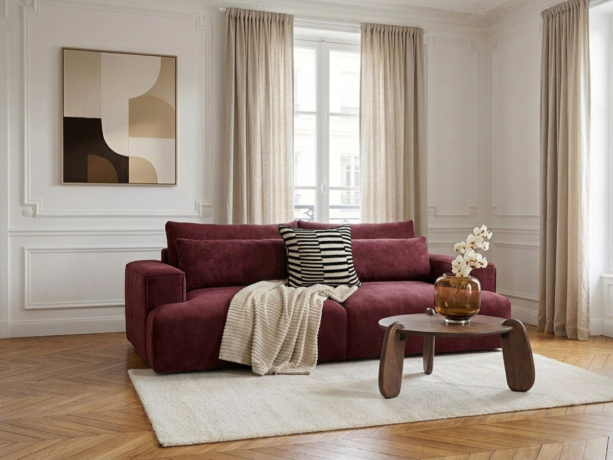 Canapé droit fixe 3 places assise profonde TWINY tissu lisse