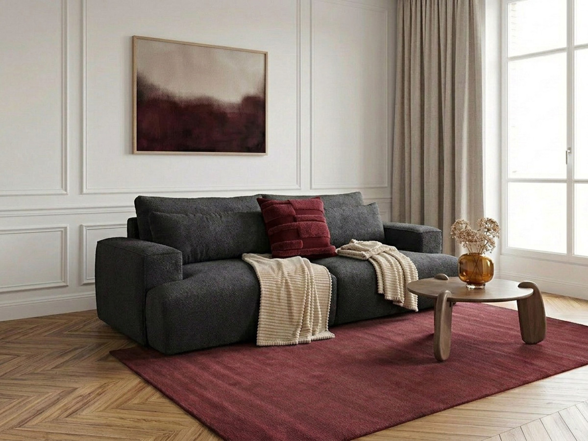 Sofa 3-osobowa z głębokim siedziskiem nierozkładana TWINY gładka tkanina