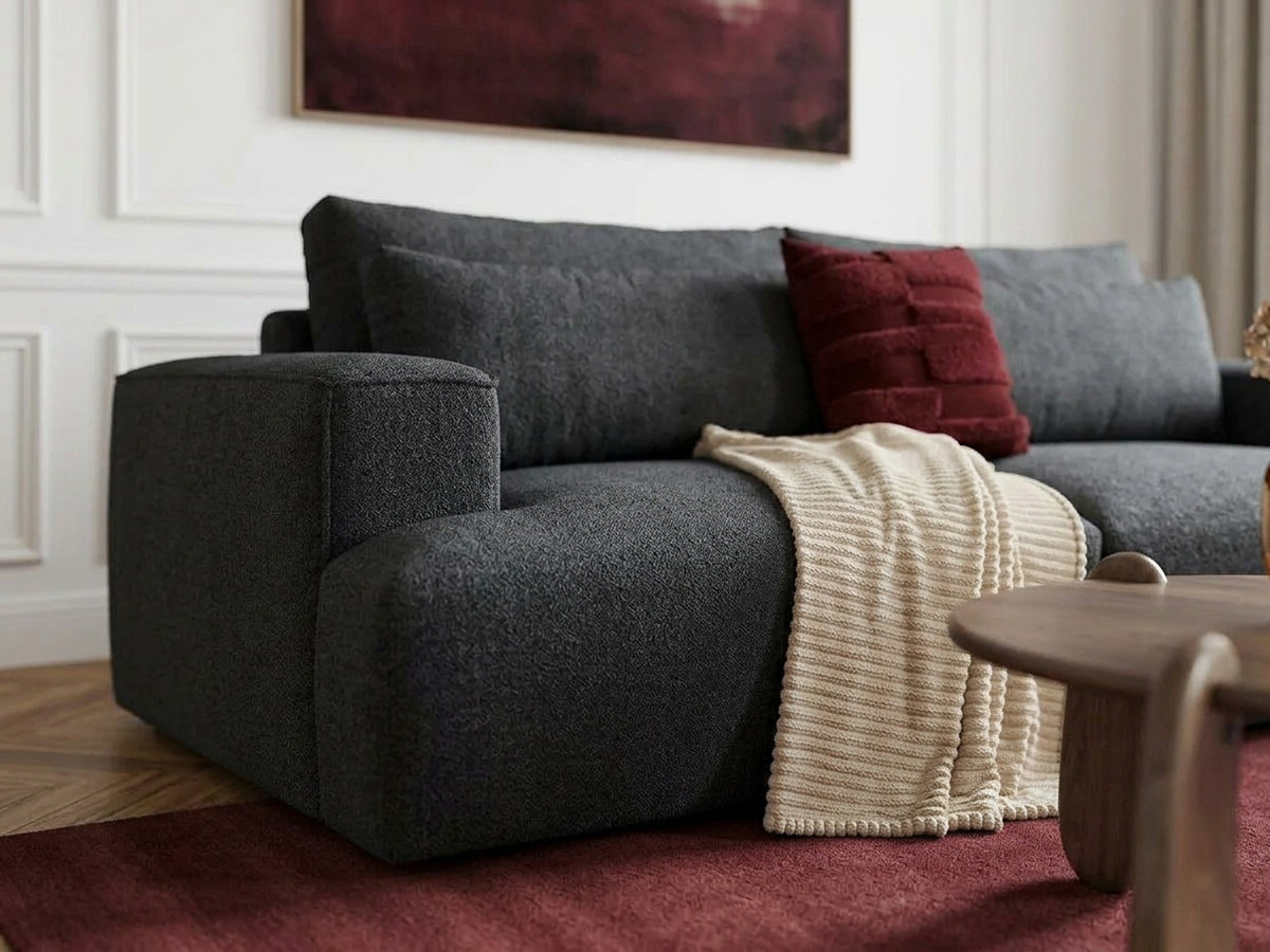 Sofa 3-osobowa z głębokim siedziskiem nierozkładana TWINY gładka tkanina
