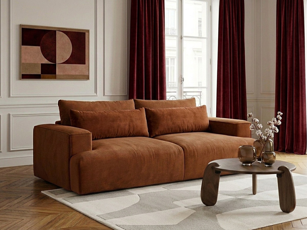 Canapé droit 3 places assise profonde TWINY lisse orange — vue 6