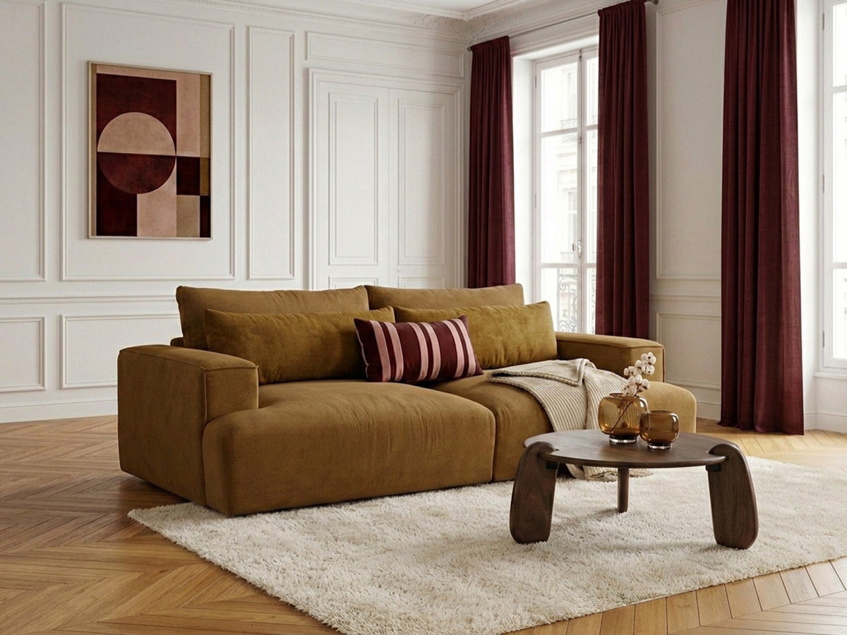 Canapé droit 3 places assise profonde TWINY lisse jaune