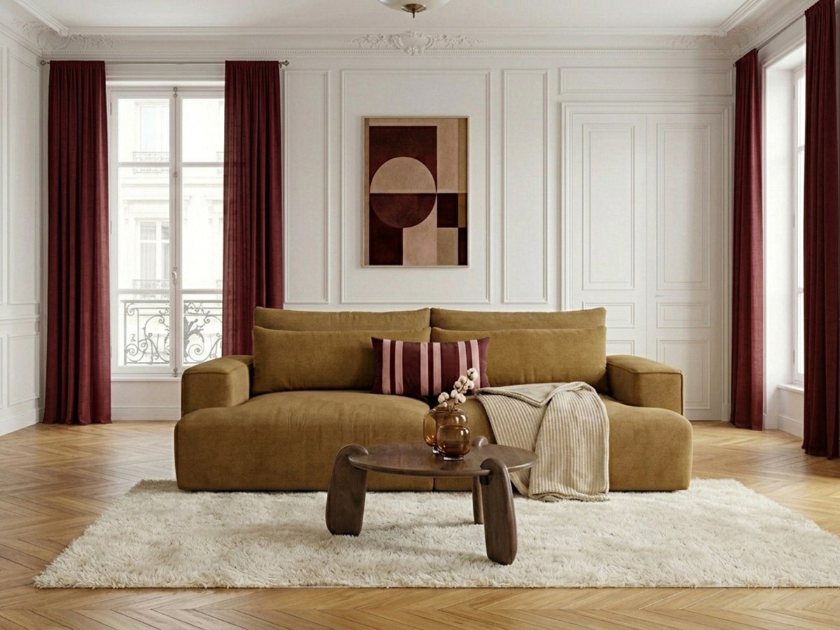 Canapé droit 3 places assise profonde TWINY lisse jaune — vue 4