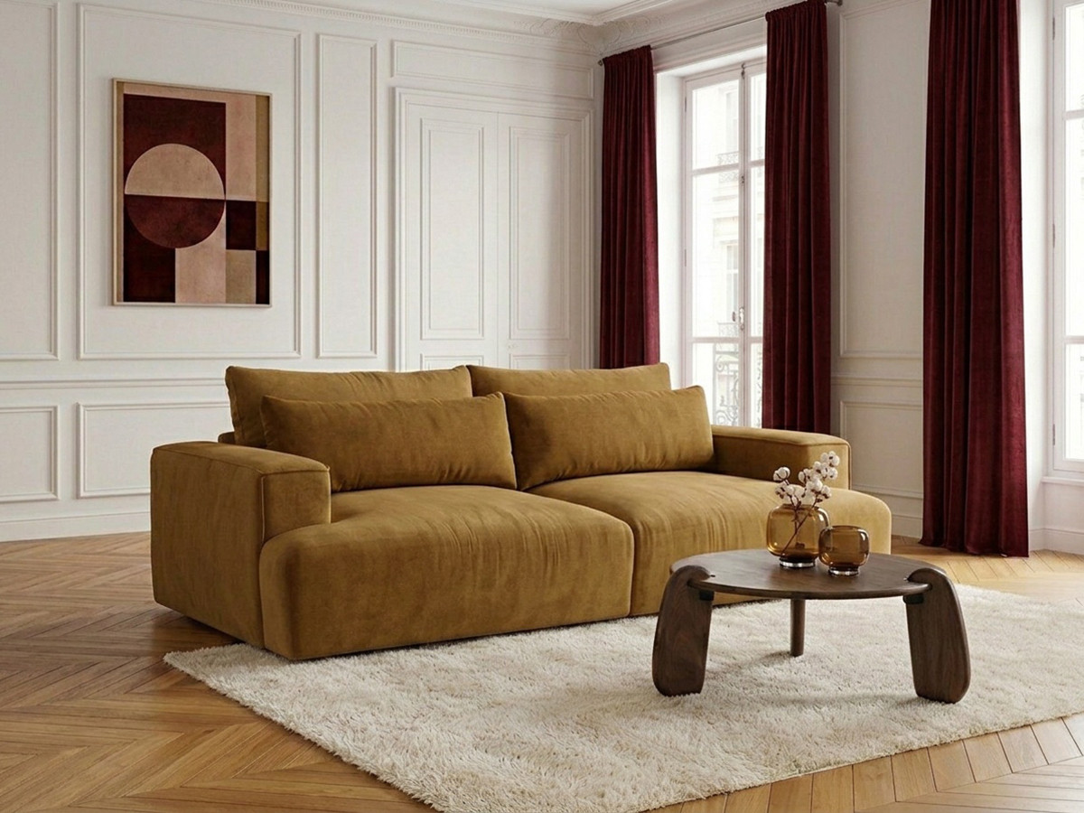 Canapé droit 3 places assise profonde TWINY lisse jaune — vue 6