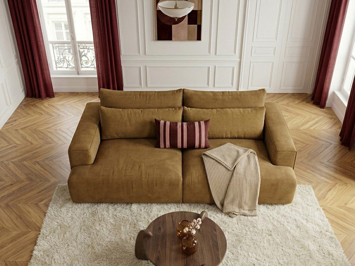 Canapé droit 3 places assise profonde TWINY lisse jaune — vue 5