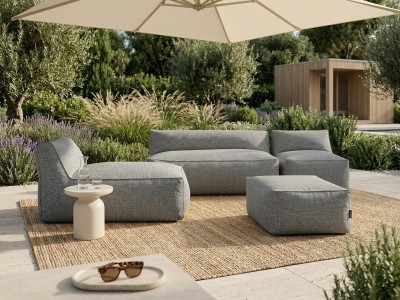 Canapé de jardin modulable RIVIERA avec 1 chauffeuse 1 place, 1 chauffeuse 2 places, 1 méridienne et 1 pouf