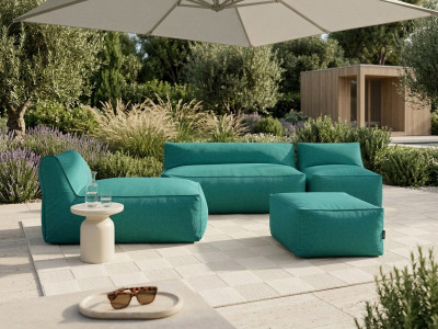 Canapé de jardin modulable RIVIERA avec 1 chauffeuse 1 place, 1 chauffeuse 2 places, 1 méridienne et 1 pouf