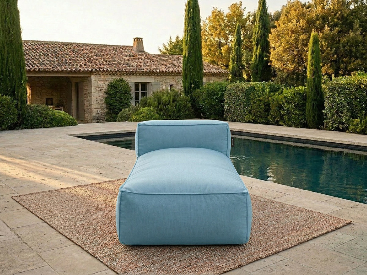 Méridienne sans accoudoir pour canapé de jardin modulable GIULIA avec bâche de protection bleu clair — vue 4