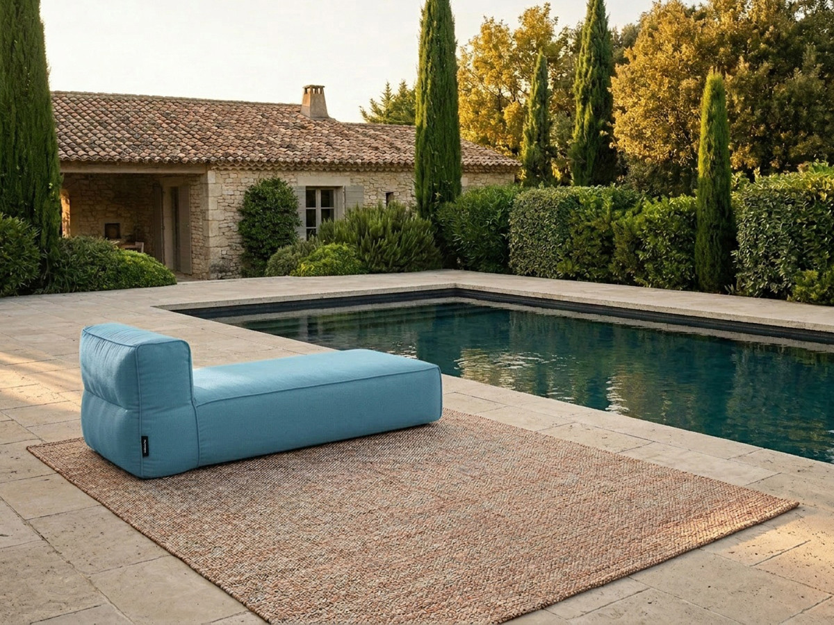 Méridienne sans accoudoir pour canapé de jardin modulable GIULIA avec bâche de protection bleu clair — vue 5