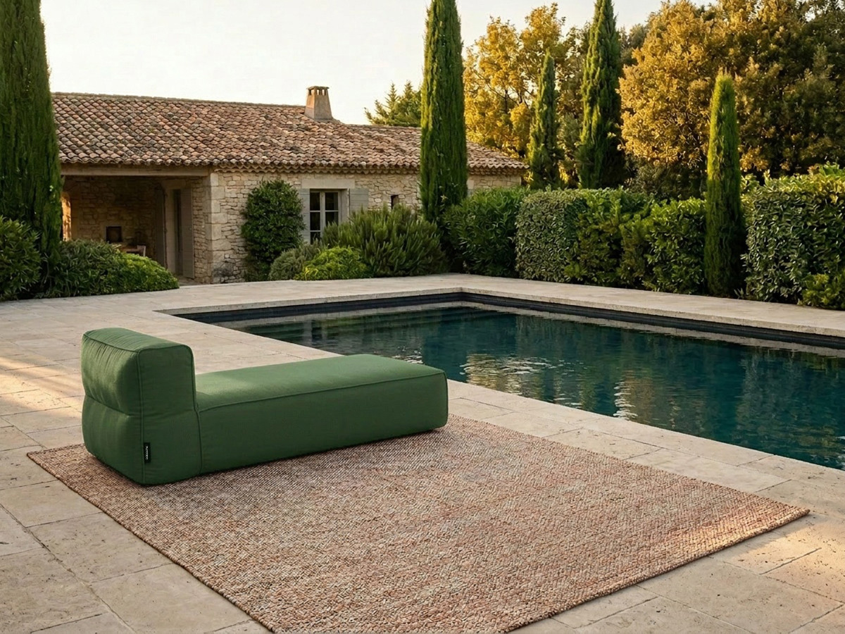 Méridienne sans accoudoir pour canapé de jardin modulable GIULIA avec bâche de protection vert — vue 5