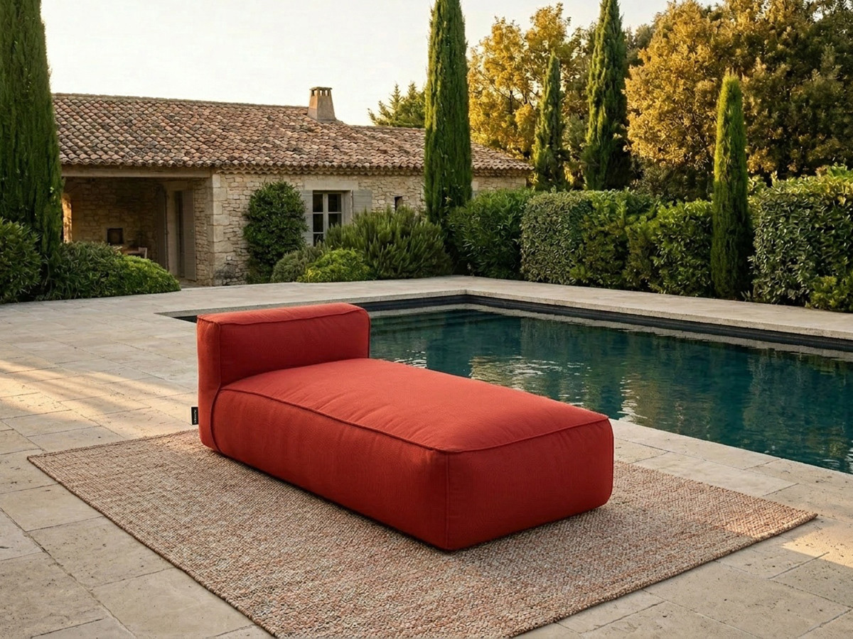 Méridienne sans accoudoir pour canapé de jardin modulable GIULIA avec bâche de protection rouge