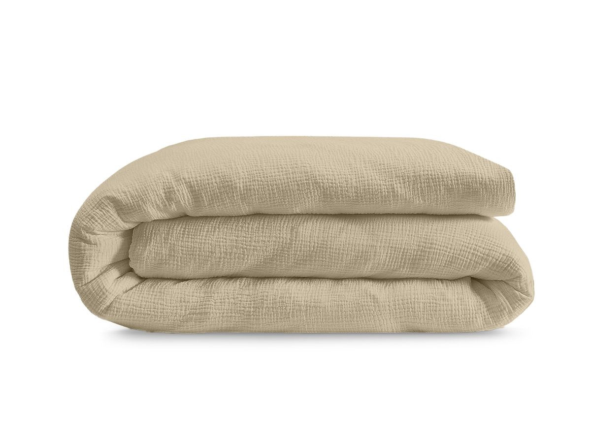 Parure de lit adulte en Gaze de coton HESTIA avec une housse de couette, taies d'oreiller beige — vue 5