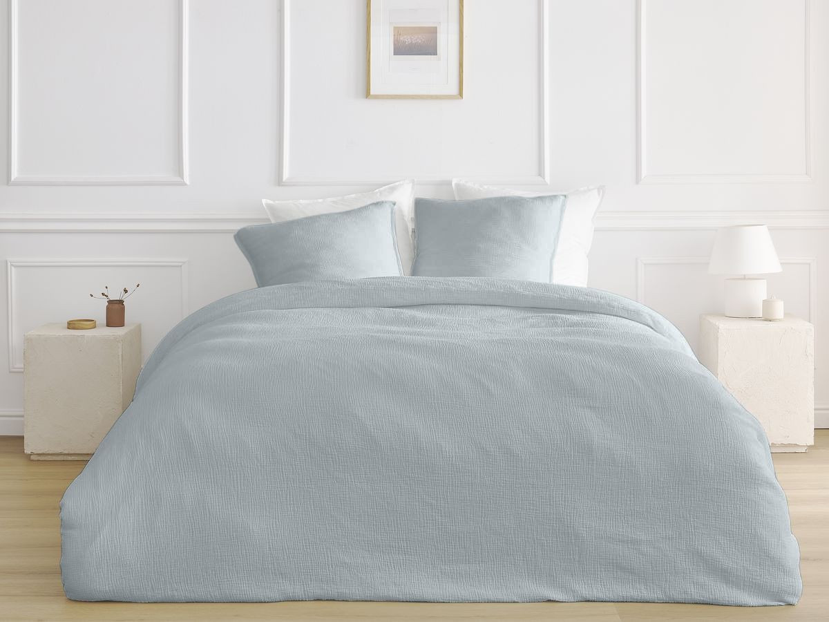 Parure de lit adulte en Gaze de coton HESTIA avec une housse de couette, taies d'oreiller bleu clair — vue 4