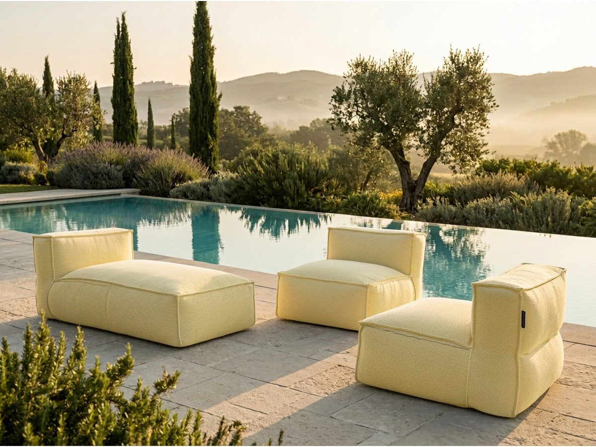 Modulaire tuinbank BIARRITZ met beschermhoes, 2 eenpersoonsfauteuils en 1 chaise longue