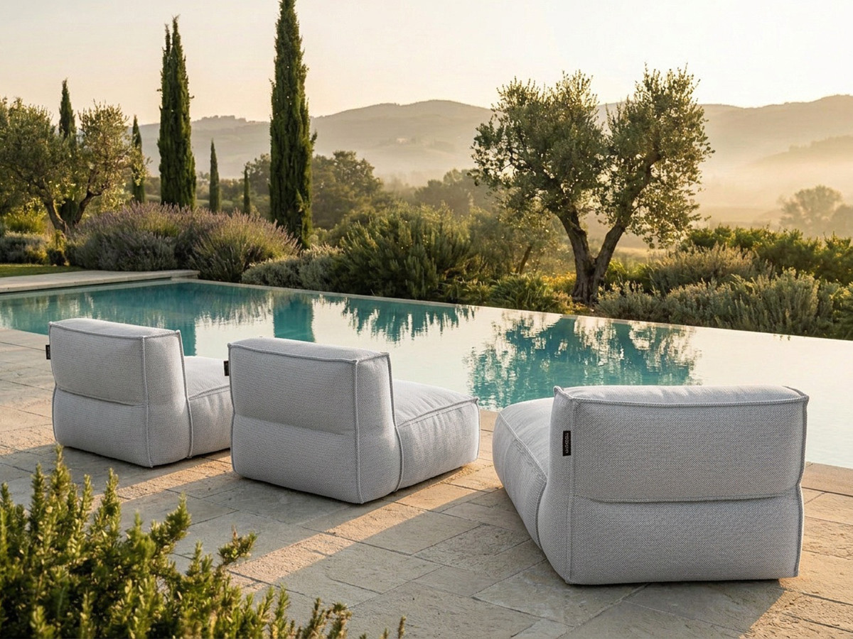 Canapé de jardin modulable BIARRITZ avec bâche de protection, gris — vue 5