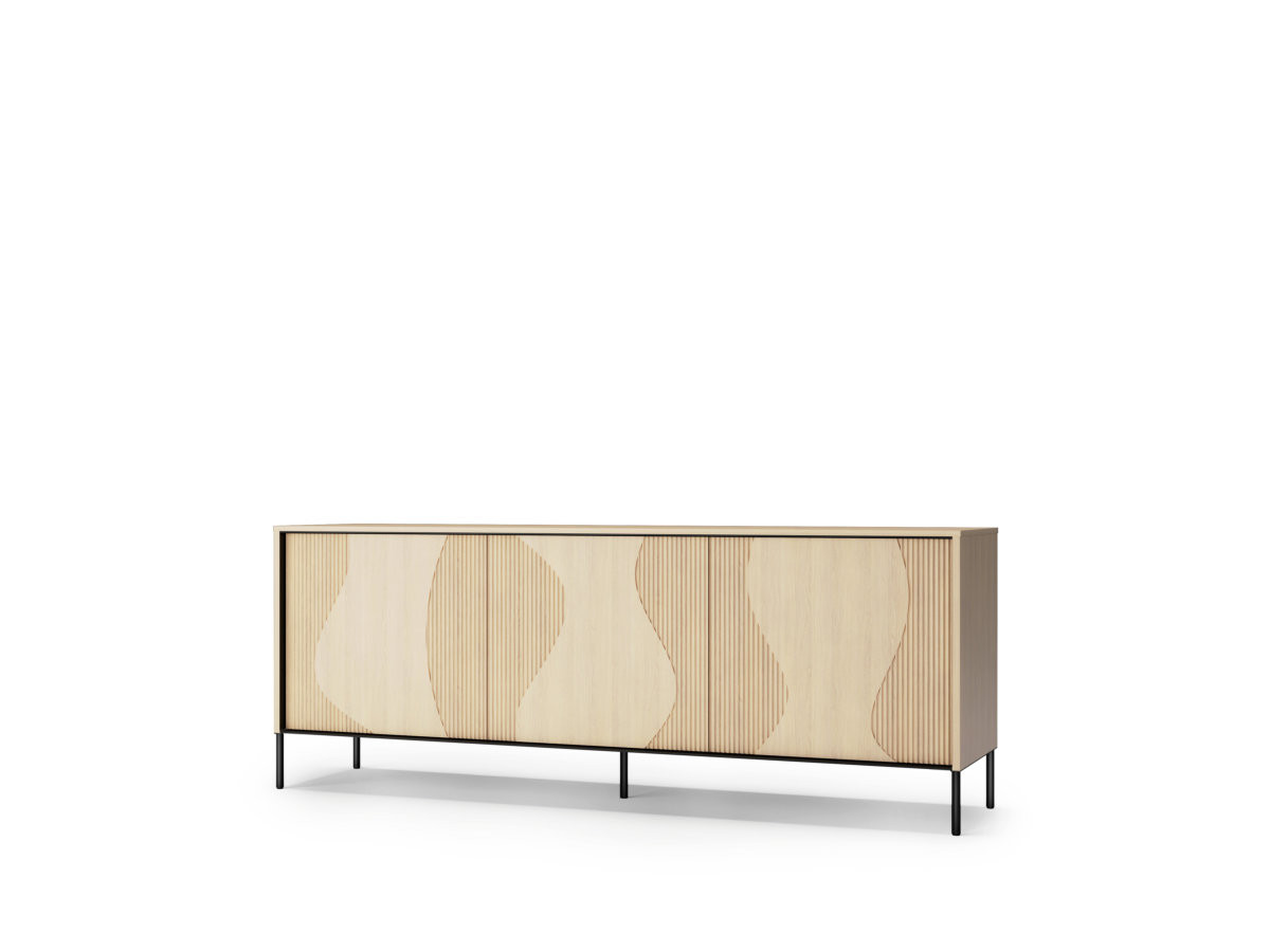 FLORE dressoir met 3 deuren in eikenhoutlook met LED-verlichting