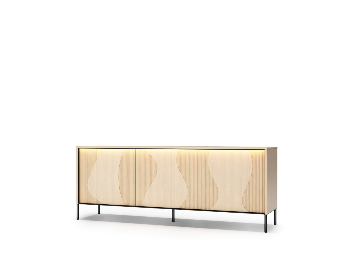 Buffet 3 portes FLORE effet chêne avec LEDS — vue 3