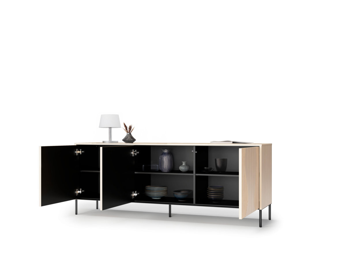 FLORE dressoir met 3 deuren in eikenhoutlook met LED-verlichting