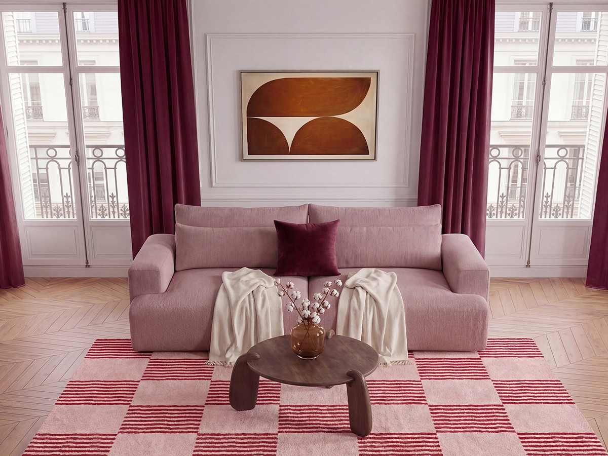 Canapé droit 3 places assise profonde TWINY lisse rose — vue 5