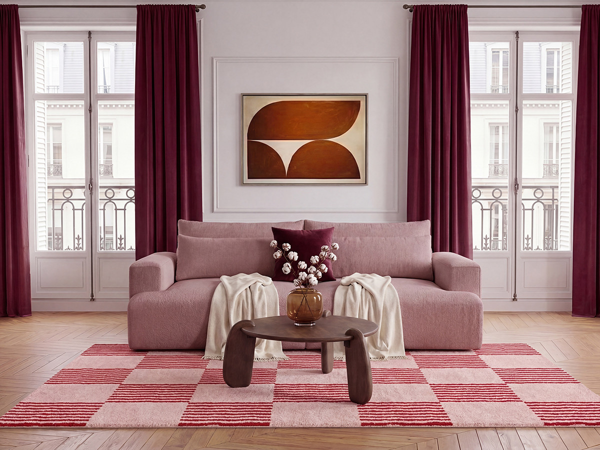 Canapé droit 3 places assise profonde TWINY lisse rose — vue 4