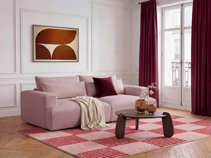 Canapé droit fixe 3 places assise profonde TWINY tissu lisse