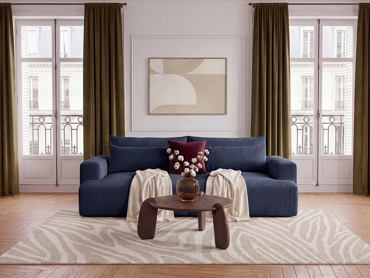 Canapé droit 3 places assise profonde TWINY lisse bleu — vue 4