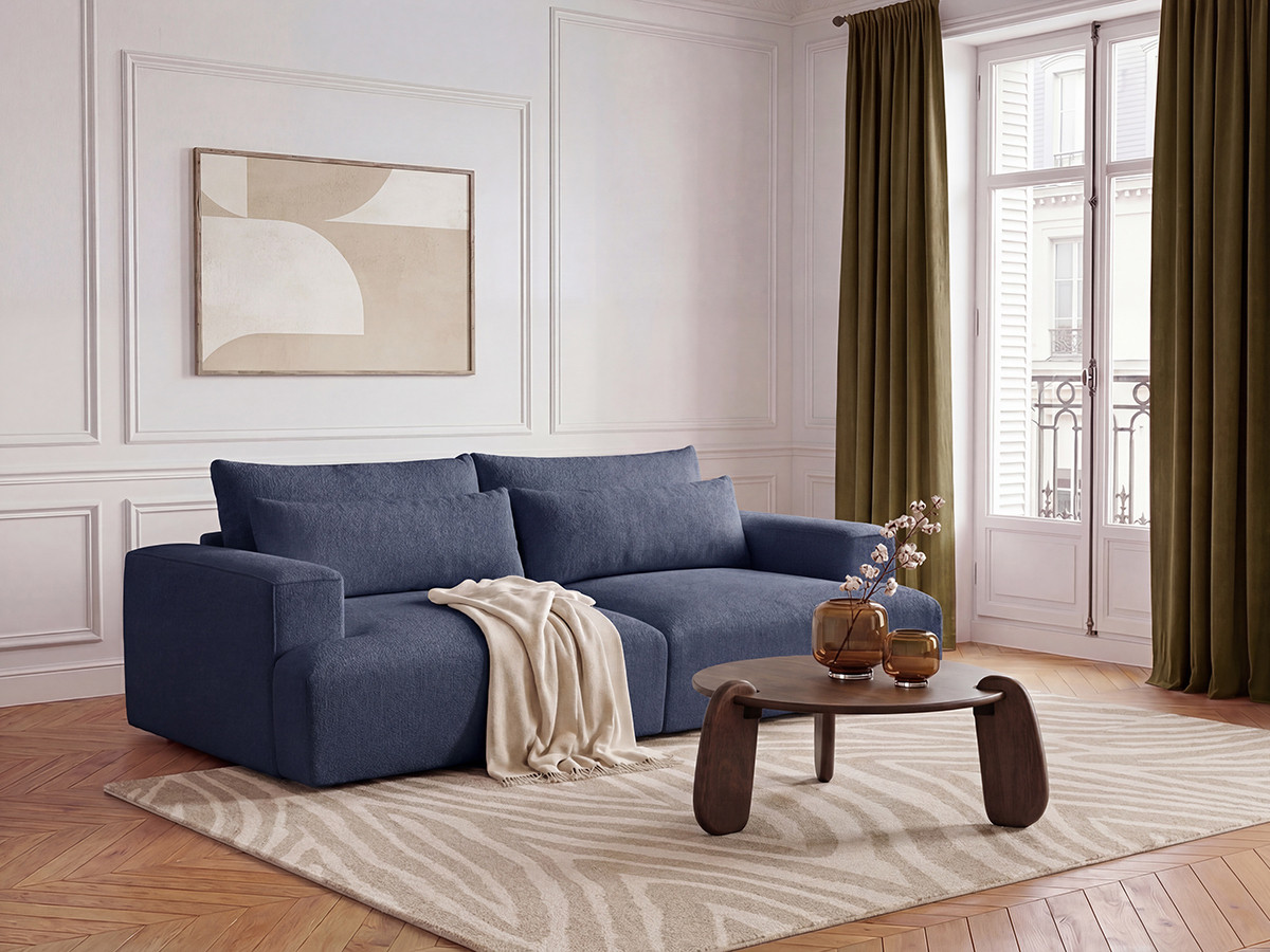 Canapé droit 3 places assise profonde TWINY lisse bleu — vue 6