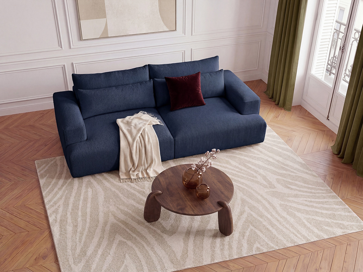 Canapé droit 3 places assise profonde TWINY lisse bleu — vue 5