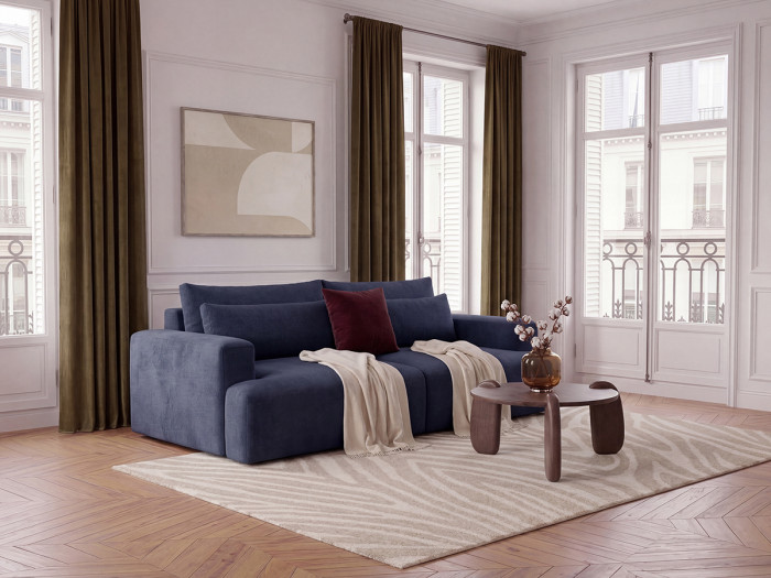 Canapé droit fixe 3 places assise profonde TWINY tissu lisse