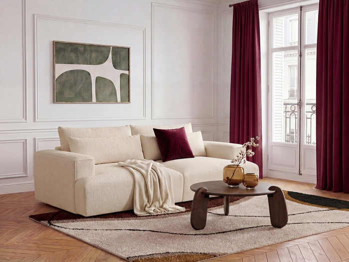 Canapé droit fixe 3 places assise profonde TWINY tissu lisse